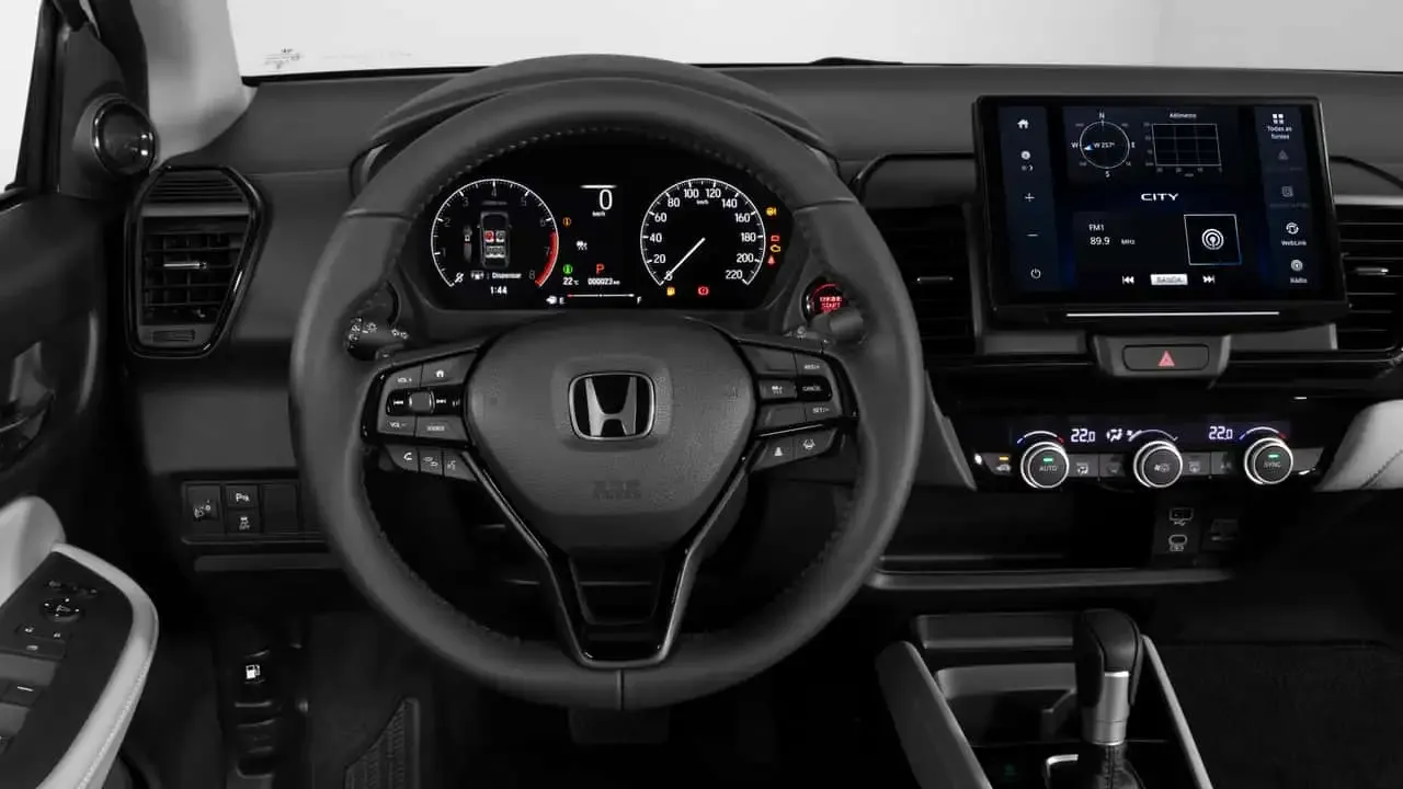 Painel do Honda City 2027 com quadro de instrumentos e central multimídia
