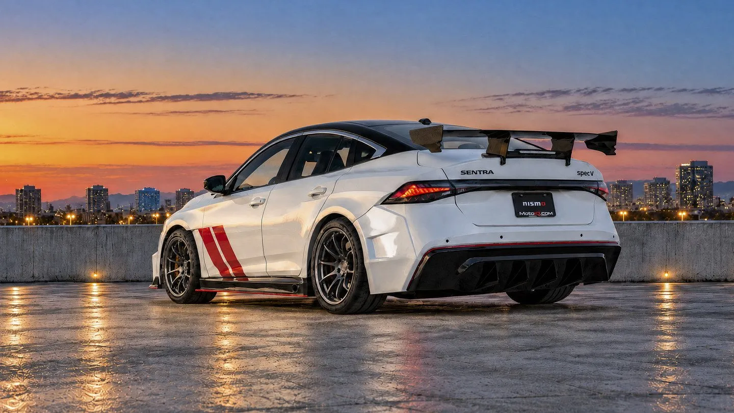 Nissan Sentra Spec-V Concept branco com faixas vermelhas à noite
