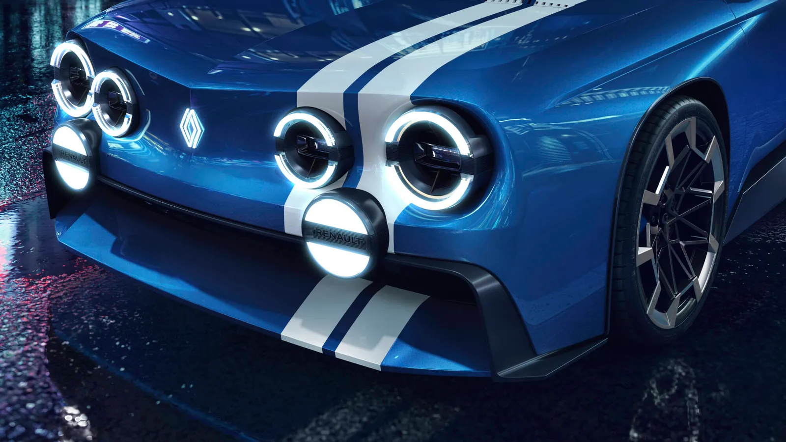 Dianteira do Renault 8 Gordini Concept com seis faróis redondos