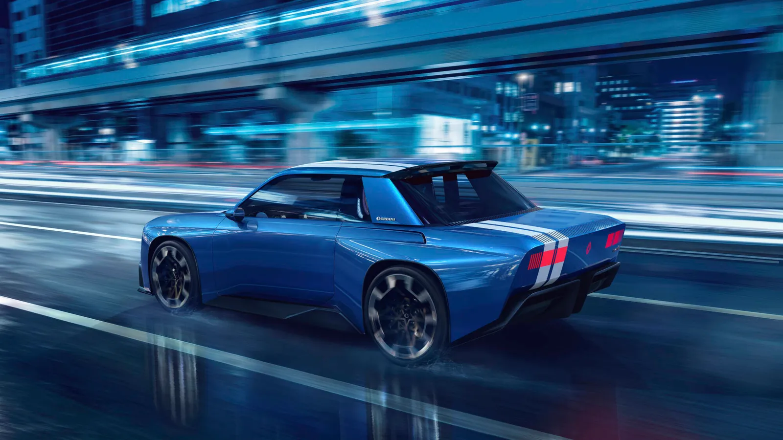 Traseira do Renault 8 Gordini Concept em movimento